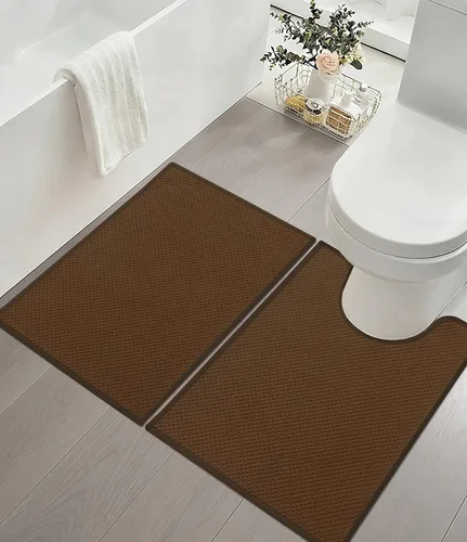 Miniatura 30 de YIHOUSE Juego de 2 tapetes de baño ultrafinos de secado rápido, tapete de baño absorbente para baño, antideslizante, lavable a máquina (beige)