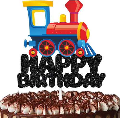 Tren de feliz cumpleaños decoración de pastel con tren multicolor para cumpleaños temático Baby Shower fiesta decoración suministros
