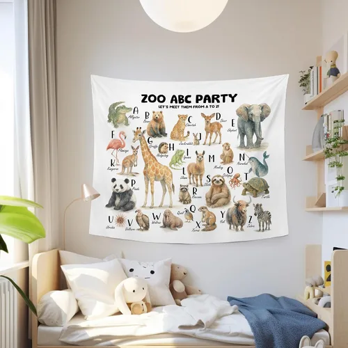 Miniatura 2 de MNASAIOO Tapiz de pared para colgar en la pared del alfabeto de animales del zoológico para el aula, para dormitorio, cuarto de bebé, tapices