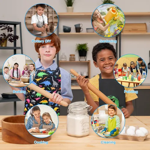 Miniatura 3 de Delantal de Dinosaurio para Niños Varones con Bolsillo, Delantales de Unicornio para Niñas para Cocinar, Pintar, Delantal de Cocina para Niños de 3