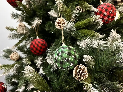 Miniatura 2 de Juego de 6 adornos colgantes de bolas de tela a cuadros de búfalo de gran tamaño para árbol de Navidad, decoración de San Valentín, fiesta, 3-1/4