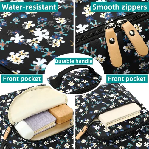 Miniatura 7 de Leaper Mochila para laptop para mujer: linda mochila floral para escuela, universidad, viajes, trabajo, mochila ligera para niños, Negro margarita