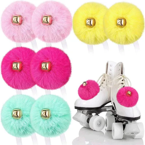 Miniatura 3 de HOMU 2 pompones de patín con pompones de piel sintética para niñas y mujeres, con cascabeles y rodillos, con pompones y pompones de piel sintética