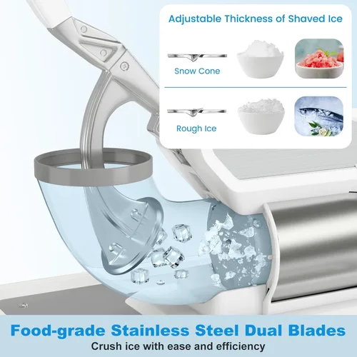 Miniatura 5 de COSTWAY Trituradora de hielo eléctrica, máquina de cono de nieve de 660 libras/h con cuchillas dobles, máquina de hielo afeitado aprobada por ETL