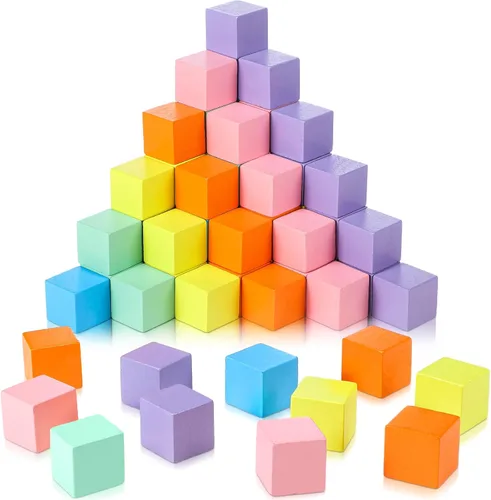 Sasylvia 72 bloques de madera pequeños de colores pintados cubos de madera cuadrados para adultos, arte artesanal, 6 colores surtidos (color
