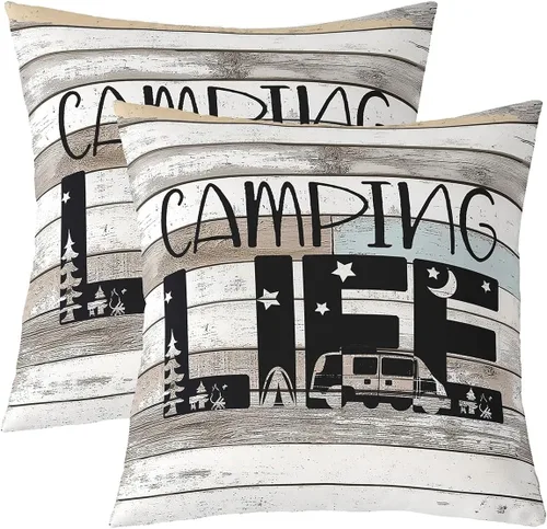 Miniatura 9 de Juego de 2 fundas de almohada de 16 x 16 pulgadas, fundas de almohada decorativas de camping feliz para decoración de caravanas para sofá cama
