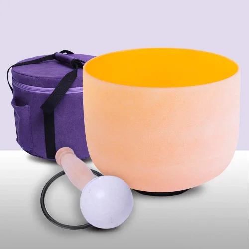 Miniatura 10 de Cuenco de cristal de cuarzo esmerilado de color púrpura de 432 Hz con diseño de corona B de 8 pulgadas con bolsa resistente Nota F de 432 Hz