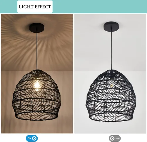 Miniatura 3 de Lámpara colgante de bambú, estilo bohemio, 1 lámpara, lámpara colgante de ratán, luz colgante tejida para cocina, isla de guardería, color negro