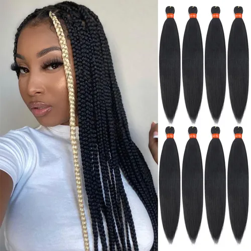 Miniatura 13 de Cabello trenzado preestirado ombré, extensiones de cabello trenzado sedoso, sin picazón, trenzas de cabello trenzado de ganchillo con textura Yaki