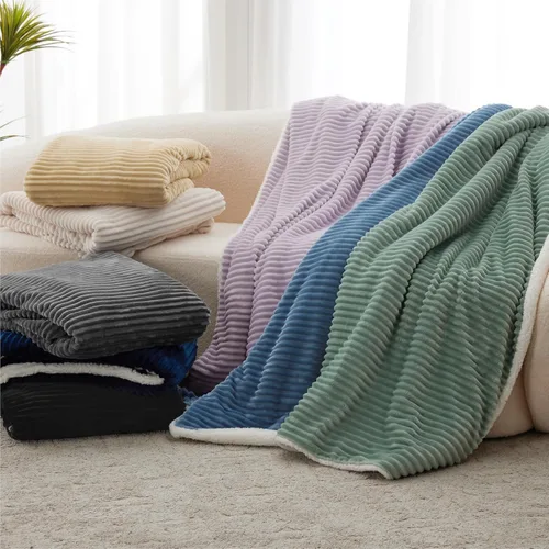 Miniatura 8 de Manta Sherpa para sofá, súper suave y gruesa, manta blanca, mantas cálidas para invierno, manta mullida para sofá cama, forro polar a rayas, crema