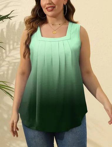 Miniatura 185 de Saloogoe - Camisetas sin mangas veraniegas para mujeres, plisadas con cuello cuadrado y dobladillo curvado, blusas de ajuste holgado con movimiento