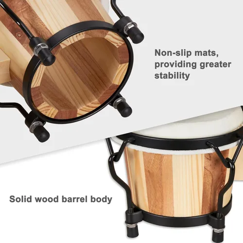 Miniatura 3 de Juego de Bongós MUSICUBE 4” y 5” para adultos, niños, principiantes y profesionales, tambor de madera y metal con llave de afinación Madera y metal