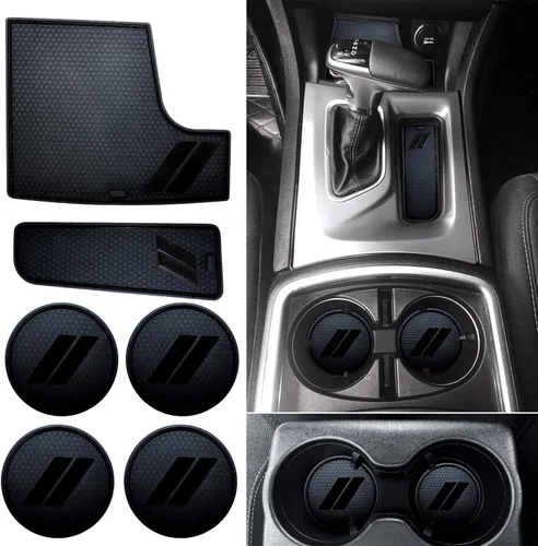 HAMSAM Accesorios para Dodge Charger 2015-2021, insertos antipolvo para portavasos, forros para bolsillos de puerta y alfombrillas de forro de
