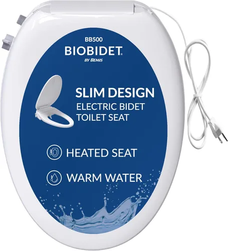 Bio Bidet BB500 Asiento de Bidé Eléctrico Calentado con Lavado de Agua Caliente, Luz Nocturna, Diseño de Bajo Perfil, Alargado