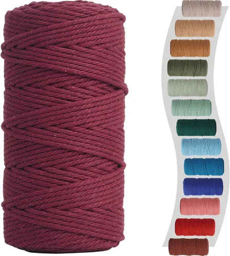 Miniatura 43 de Cordón de macramé de 1/8 pulgadas 220 yardas (200 metros) suministros naturales de macramé, hilo de macramé, cuerda de algodón de color, cuerda