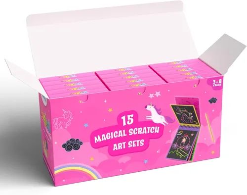 Miniatura 9 de Skillmatics Suministros de fiesta (Paquete de 15) - Juego de arte mágico de rascar para niños, unicornios y princesas, bolsa de regalo rosa