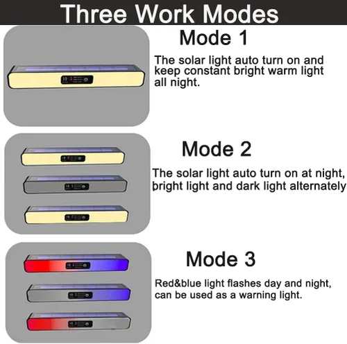 Miniatura 2 de Aolyty Luces solares para exteriores, 3 modos de iluminación, luces estroboscópicas solares IP65, impermeables, luces de advertencia solares