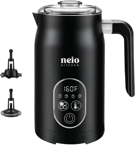 NELO Espumador de leche eléctrico, espumador de leche digital 4 en 1 y vaporizador con control de temperatura en tiempo real, espumador automático