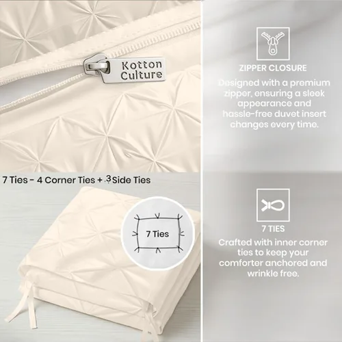 Miniatura 57 de Kotton Culture 1 Pc Twin/Twin XL Size Pinch Pleated - Pintuck Duvet Cover Only - 100% Egyptian Cotton Sateen -1000 TC Luxury Comforter Cover-Zipper