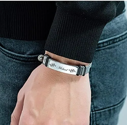 Miniatura 4 de LoraPetid Pulseras personalizadas para hombres, pulseras de acero inoxidable grabadas con fotos y texto, pulseras de joyería personalizadas