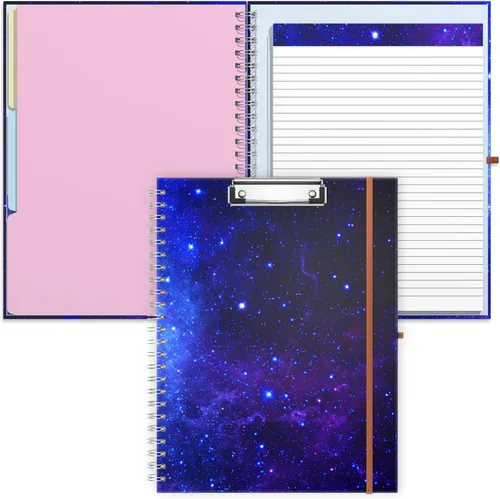 Miniatura 22 de Rimilak Spiral Clipboard Folio with Refillable Lined Notepad, 14.5 x 9.8 In, Hardcover Cover with 5 Interior Pockets, Elastic Band and Pen Loop
