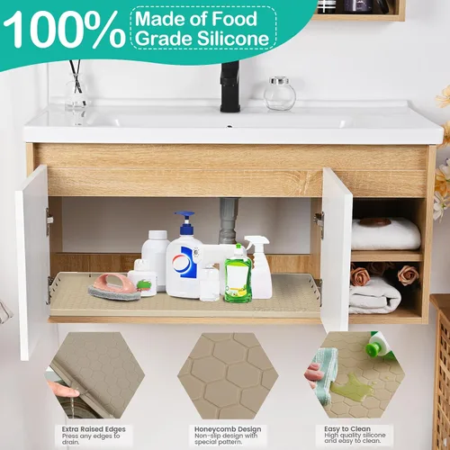 Miniatura 3 de Tapete impermeable para debajo del fregadero de 22 x 19 pulgadas, forro de silicona para gabinete, protector de goma para cocina y baño, mantiene