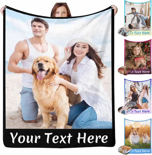 Miniatura 7 de InterestPrint Manta personalizada con texto fotográfico, 9 fotos, Best Dog Ever - Manta personalizada de franela polar para cumpleaños familiar, se