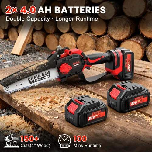 Miniatura 5 de Sierras de poste eléctricas inalámbricas 2 en 1 para poda de árboles, mini motosierra de 8 pulgadas con poste de extensión de 6.6 pies, 21 V, 4.0 Ah
