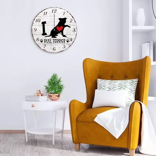 Miniatura 3 de Bull Terrier - Reloj de pared de cuarzo de calidad con diseño de corazón rojo que no deja tictac para dormitorio, sala de estar, oficina, cocina, 10