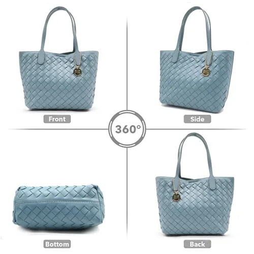 Miniatura 3 de PS PETITE SIMONE Bolso tejido para mujer, bolso de mano de cuero vegano Ella pequeño bolso de hombro, Azul