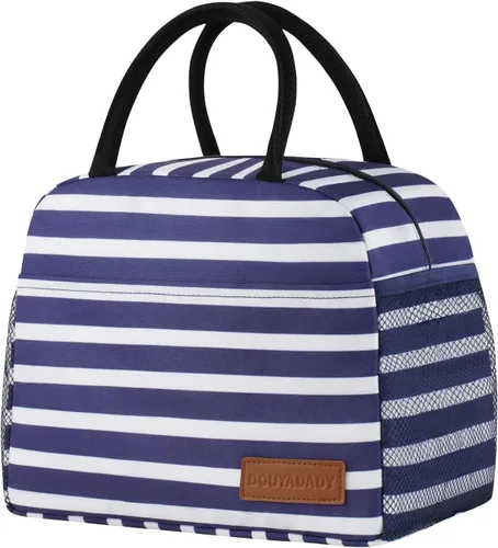 Miniatura 38 de douyadady Bolsa de almuerzo para mujeres/hombres, fiambrera mujeres/hombres (azul bebé+rayas blancas)