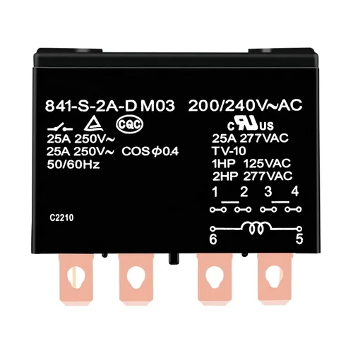 Miniatura 8 de 841-S-2A-D 12VDC Relé de propósito general 25A 277VAC con cubierta de polvo Terminal rápido DPDM 6 Pin