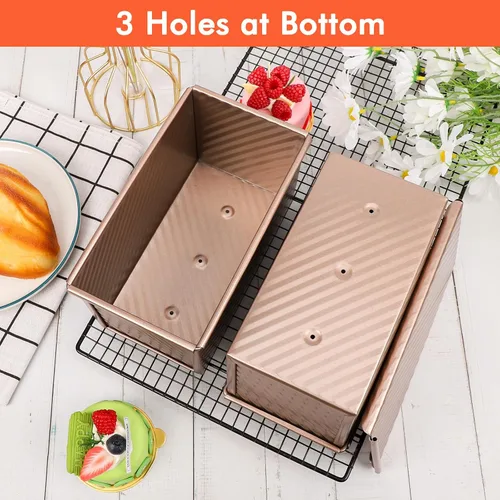 Miniatura 6 de Beasea Pullman - Molde para pan con tapa, paquete de 2, moldes para pan de 1 libra antiadherentes, caja para pan tostado de acero al carbono con Oro