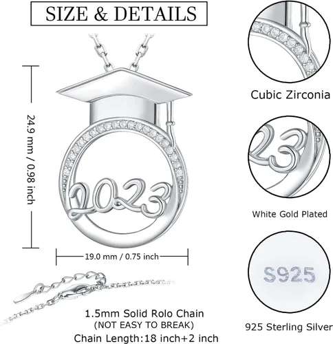 Miniatura 6 de Graduation Gifts for Her 2023 - Sterling Silver Bachelor's Hat Pendant Class of 2023 Graduation Necklace for Best Friends, High School College
