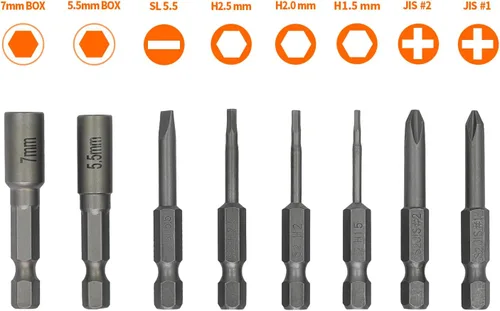 Miniatura 2 de Juego de 8 herramientas de coche a control remoto, brocas JIS y Allen, puntas de destornillador magnéticas de acero S2 con mini llave de vaso