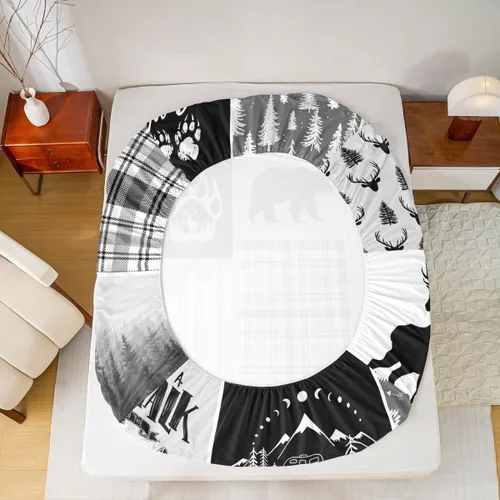 Miniatura 6 de Manfei Juego de sábanas rústicas de ciervo de oso de ciervo, aventura y caza de lobos para niños, niñas y adultos, decoración de habitación