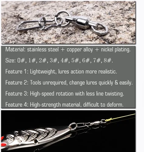 Miniatura 2 de AMYSPORTS Cojinete con Doble Bloqueo para Pesca con Snap, Cojinetes Giratórios de Acero Inoxidable para Cañas de Pesca, Cojinetes con Punta