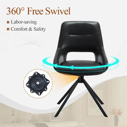 Miniatura 3 de Juego de 1 silla de escritorio moderna de mediados de siglo, sin ruedas, silla de comedor giratoria de piel sintética con patas de metal, silla Negro