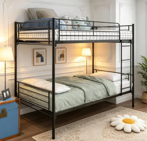 Miniatura 25 de Bellemave - Litera de cama individual XL sobre queen de metal resistente para adultos, color negro