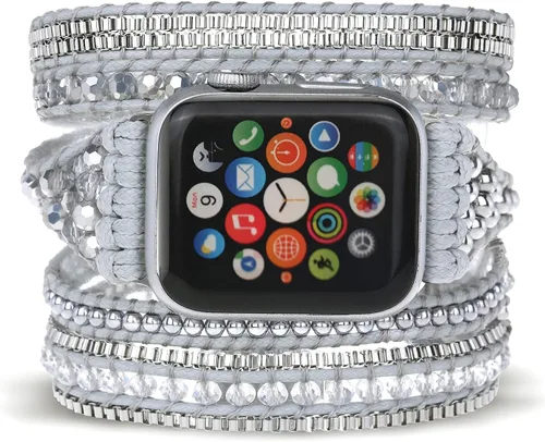Miniatura 7 de Pulsera bohemia de 5 envolturas compatible con Apple Watch Band con cuentas para mujeres y hombres, 1.496 pulgadas/1.575 pulgadas/1.614 pulgadas