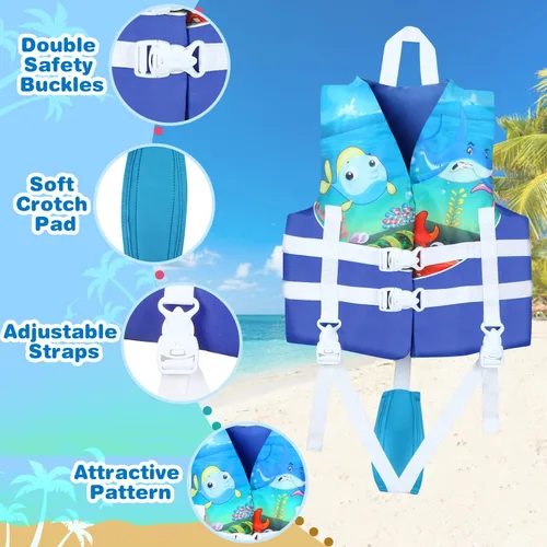 Miniatura 4 de Chaleco de natación para niños pequeños, flotador de piscina para niños, flotador de natación para niños de 20 a 70 libras, chaleco flotante