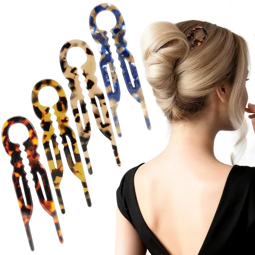 4 horquillas Prestige de acetato para mujer, accesorios elegantes de peinado para moños, moño francés, en forma de U, dentado, agarre fuerte para