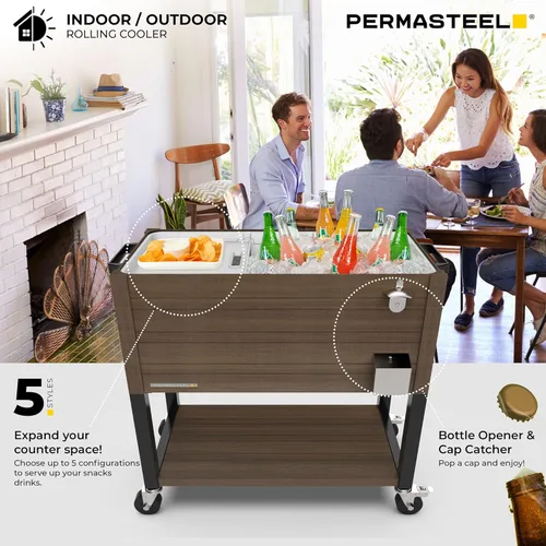 Miniatura 10 de Permasteel 80 Quart Party Cooler, Rolling Ice Chest with Wheels and Handles for Indoor Outdoor Patio