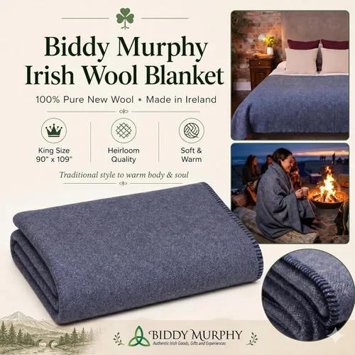 Miniatura 3 de Biddy Murphy, Manta de Lana Irlandesa 100% (BlackBerry), Tamaño King Grande 90" x 109" Pulgadas, Estilo Tradicional, Calidad de Reliquia, Cálida