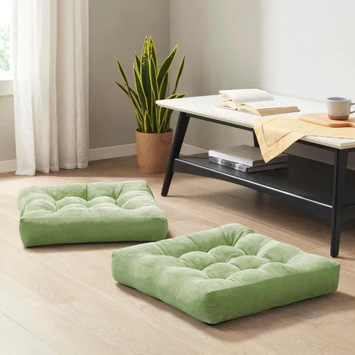 Miniatura 142 de Juego de 2 almohadas de suelo de meditación, almohadas cuadradas grandes para adultos, cojín de pana copetuda para sala de estar de tatami, gris, 22