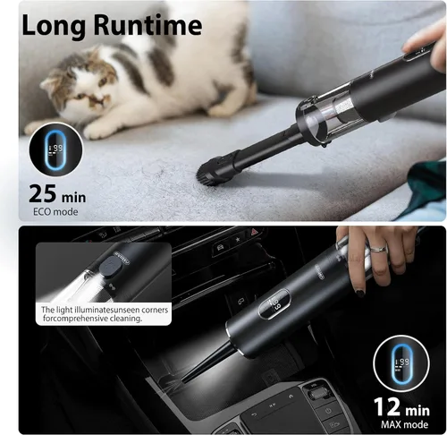 Miniatura 3 de Potente aspiradora inalámbrica de 17000 Pa, limpiador de mano 4 en 1 para limpiar, soplar, inflar y bombear con pantalla LED y luz, mini herramienta