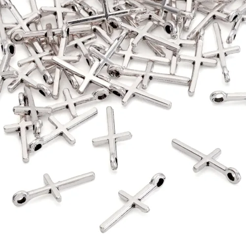 Miniatura 10 de BB Beadthoven Dijes de cruz con cuentas, mini dijes pequeños de metal plateado para pulseras, cruces artesanales para hacer pulseras, collares, Cruz