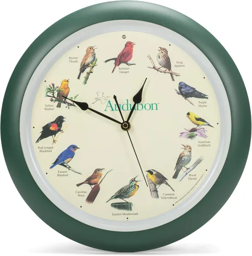 Miniatura 9 de Mark Feldstein, Audubon - Reloj de pared con diseño de pájaro cantante, 13 pulgadas, cereza prémium