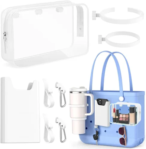 Miniatura 12 de 3 Paquetes de Bolsas de Playa Tote Bogg Transparentes con 2 Ganchos de Inserción Accesorios para Bolsas Bogg Viaje Maquillaje Organizador