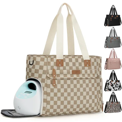 Miniatura 11 de Pritent Bolsa de Pañales Tote para Mamá Trabajadora, Bolsa de Pañales de Viaje Grande para Mamá y Papá con Funda para Laptop de 14 Pulgadas, Bolsa